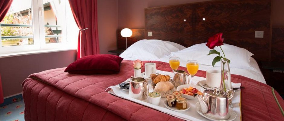 Breakfast in bed at Le Relais d'Aumale, Chantilly, near Paris, France