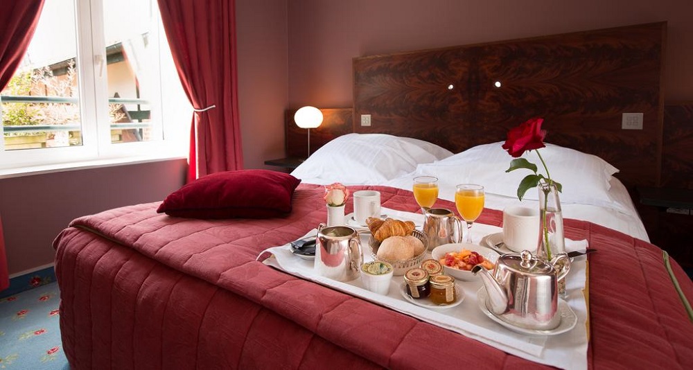 Breakfast in bed at Le Relais d'Aumale, Chantilly, near Paris, France