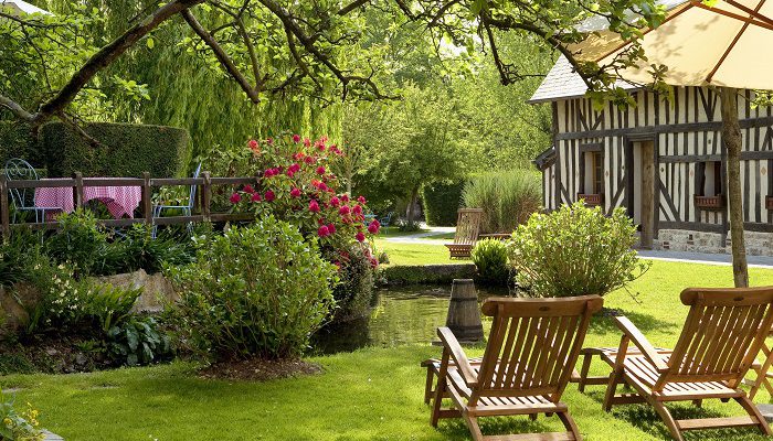 Relax in the gardens at the Auberge de la Source, Honfleur, Normandy, France