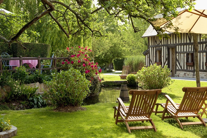 Relax in the gardens at the Auberge de la Source, Honfleur, Normandy, France