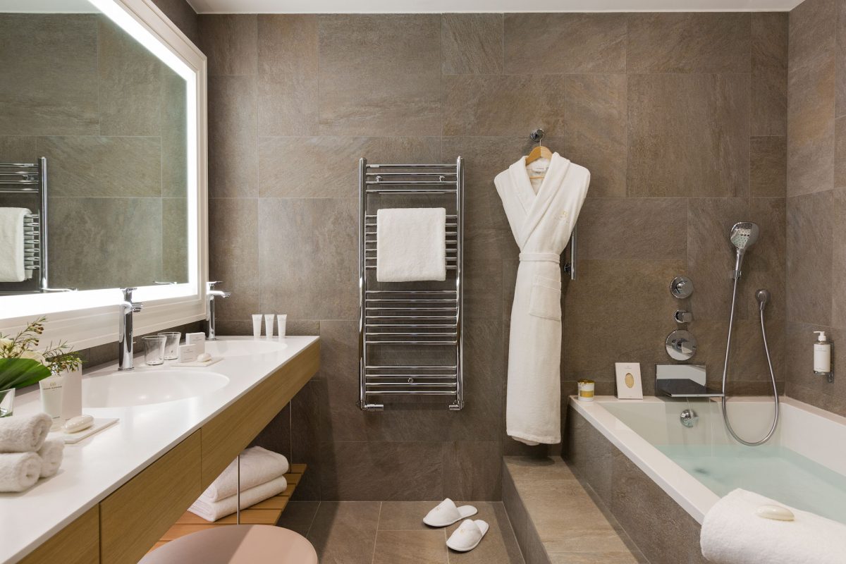 A modern bathroom at Hotel du Golf Barriere, Deauville, France