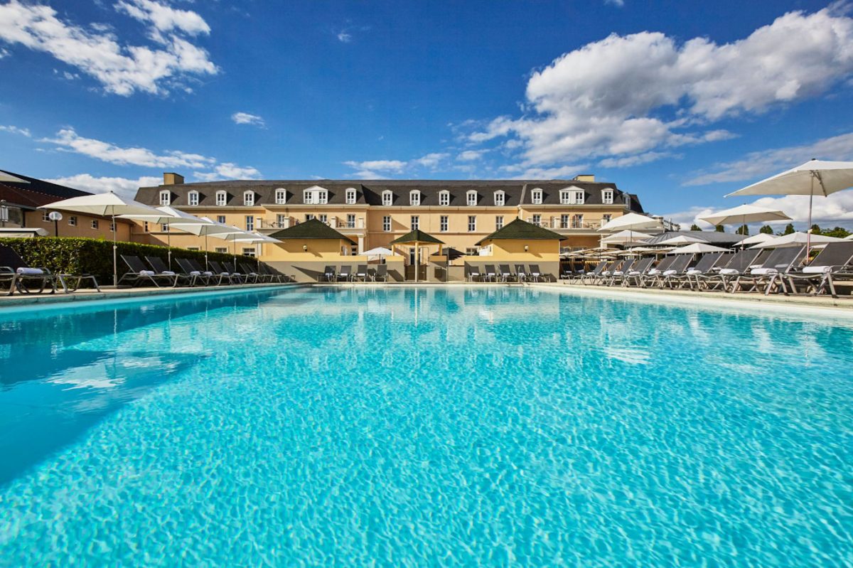 The outdoor swimming pool at Mercure Hotel, Chantilly, Paris, France