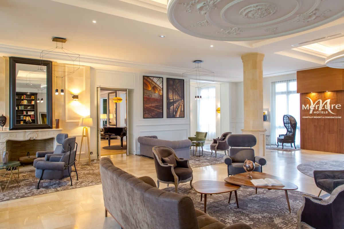 The elegant public rooms at the Mercure Hotel, Chantilly, Paris, France