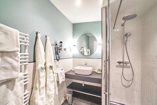 A shower room in a bungalow bedroom at Le Manoir golf hotel, Le Touquet, France