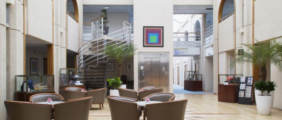 The lobby in the Holiday Inn, Le Touquet, Northern France
