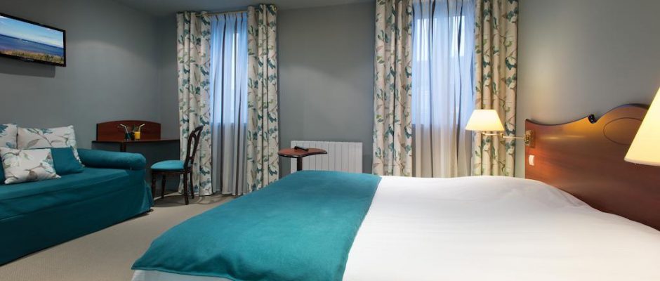 Large bedroom at Hotel du Centre, Wimereux, Northern France