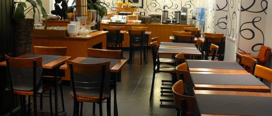 The breakfast room at The Red Fox Hotel, Le Touquet, Northern France