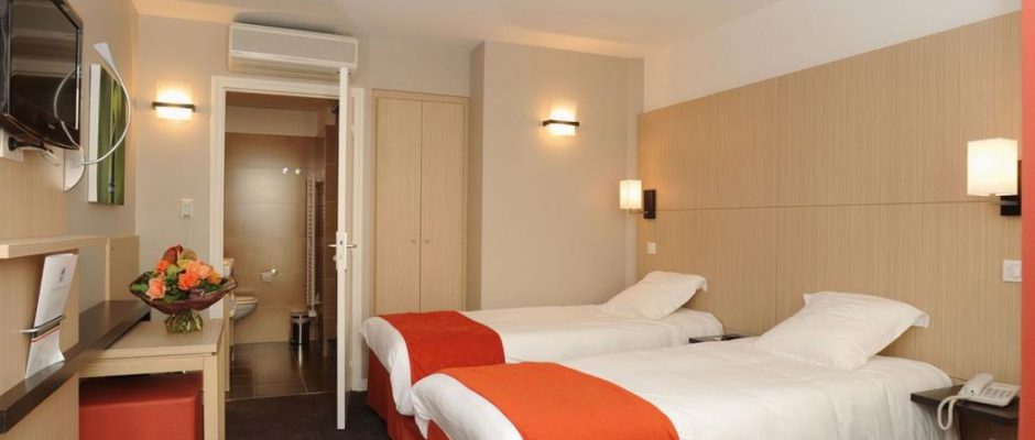 A twin room at The Red Fox hotel, Le Touquet, France