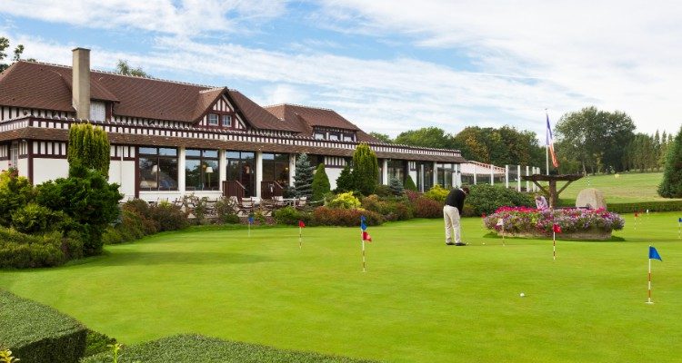 On the practice green at New Golf Deauville, Normandy, France