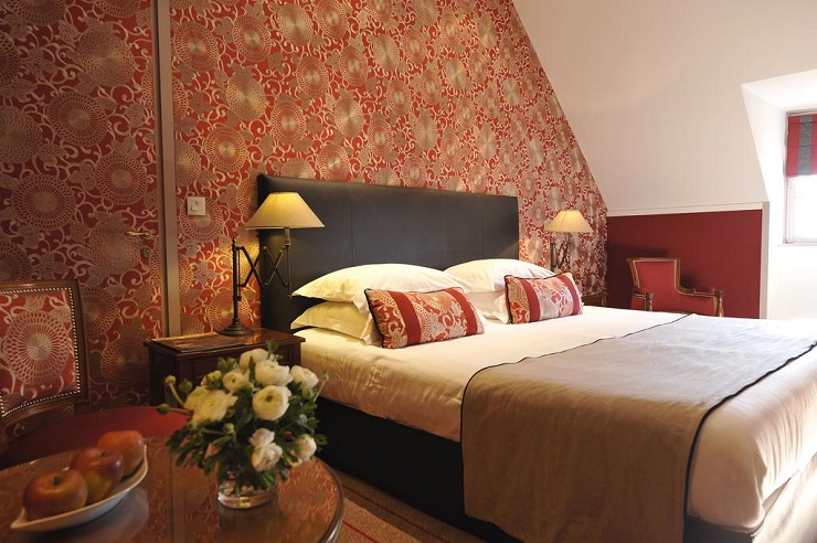 A double bedroom at La Bretesche, Brittany, France