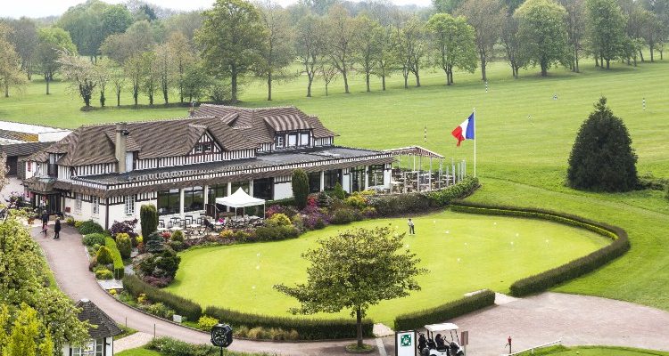 Aerial view of the New Golf Deauville clubhouse, Normandy, France