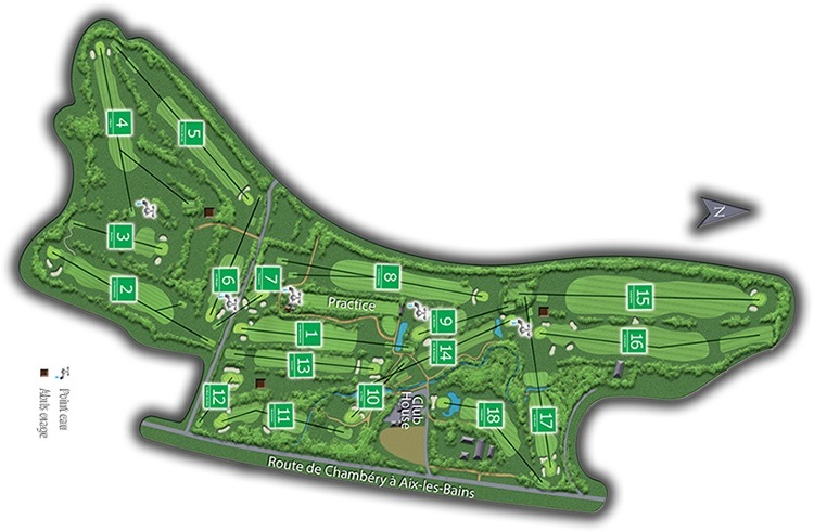 The layout of Aix Les Bains Golf Club, Rhone Alps, France