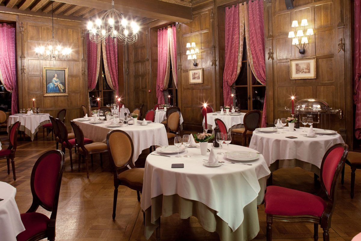 Dining at Chateau d'Augerville, near Fontainebleau, France