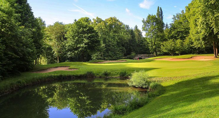 Towards the green at Chateau d'Augerville golf club, south of Fontainebleau, France