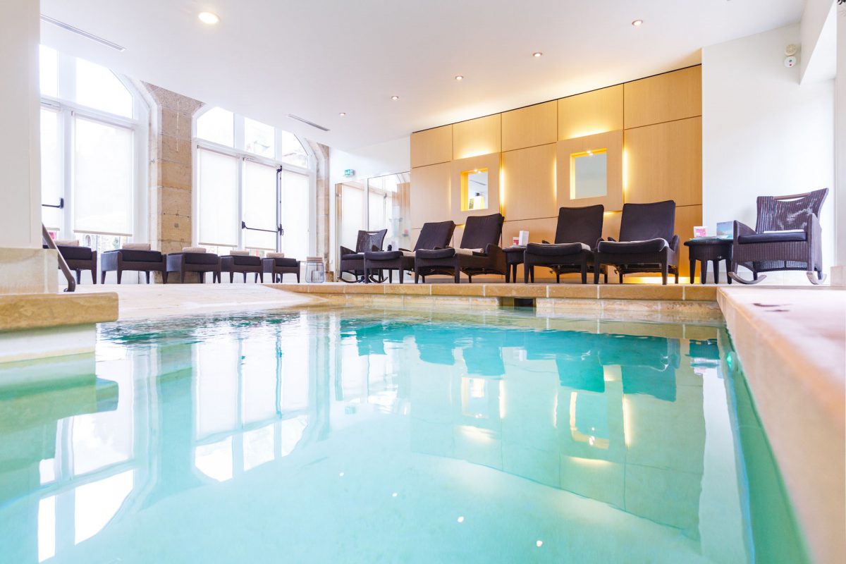 The indoor spa pool at Domaine de la Bretesche Golf and Spa, Brittany, France