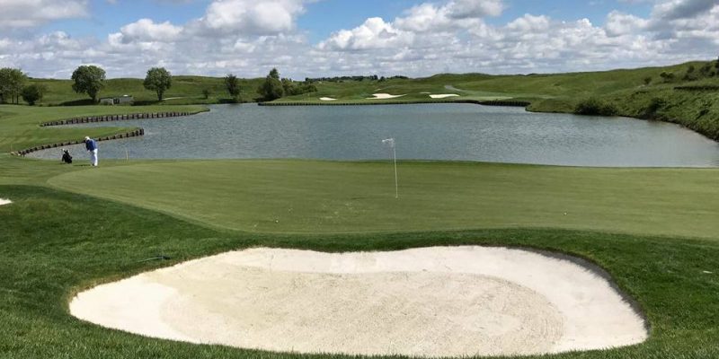 Water hazards at Le Golf National Aigle, near Versailles, France