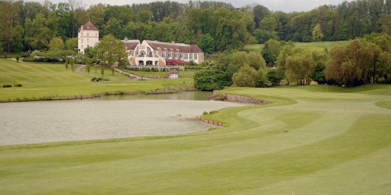 View up to Le Golf National Clubhouse from Golf National Aigle, near Versailles, France