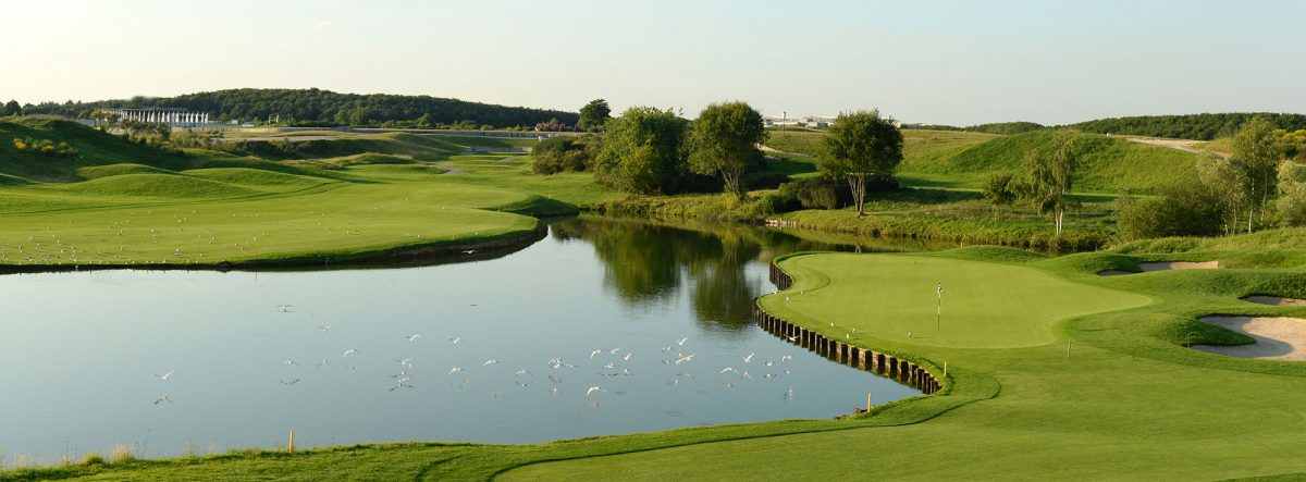 Par three at Golf National Albatros Golf Club, near Paris, France, Ryder Cup and Olympic venue.
