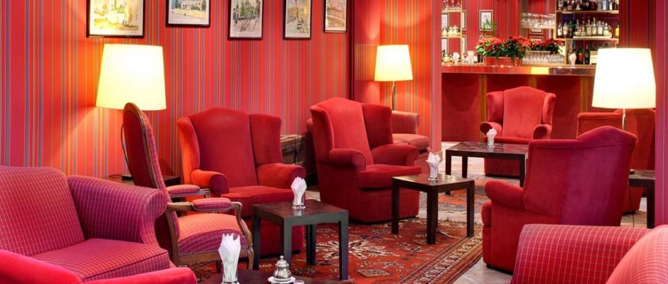 In the bar at Grand Hotel de Solesmes, Loire, France
