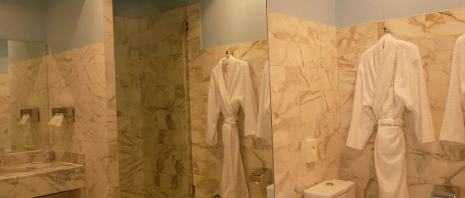 A hotel bathroom at Grand Hotel des Templiers, Reims, Champagne, France