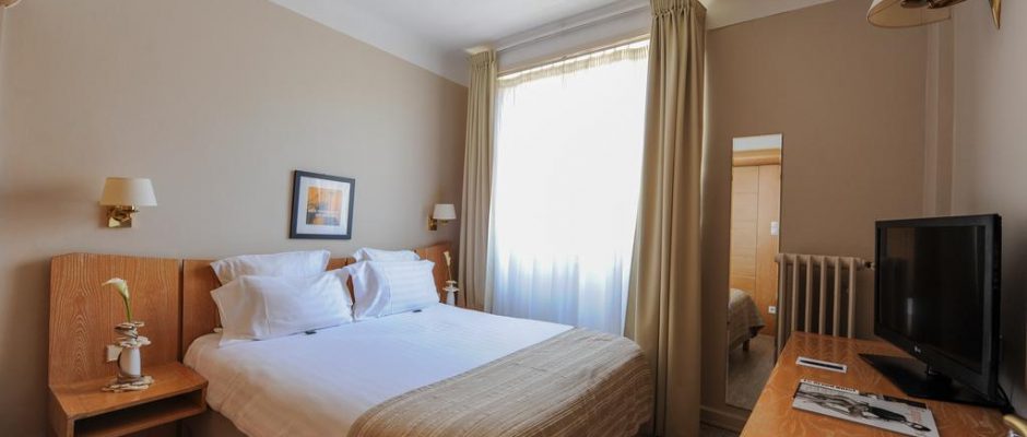 A double bedroom at Grand Hotel, Strasbourg, France