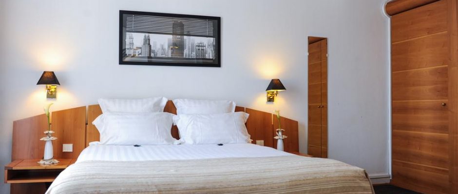 A double bedroom at Grand Hotel, Strasbourg, France