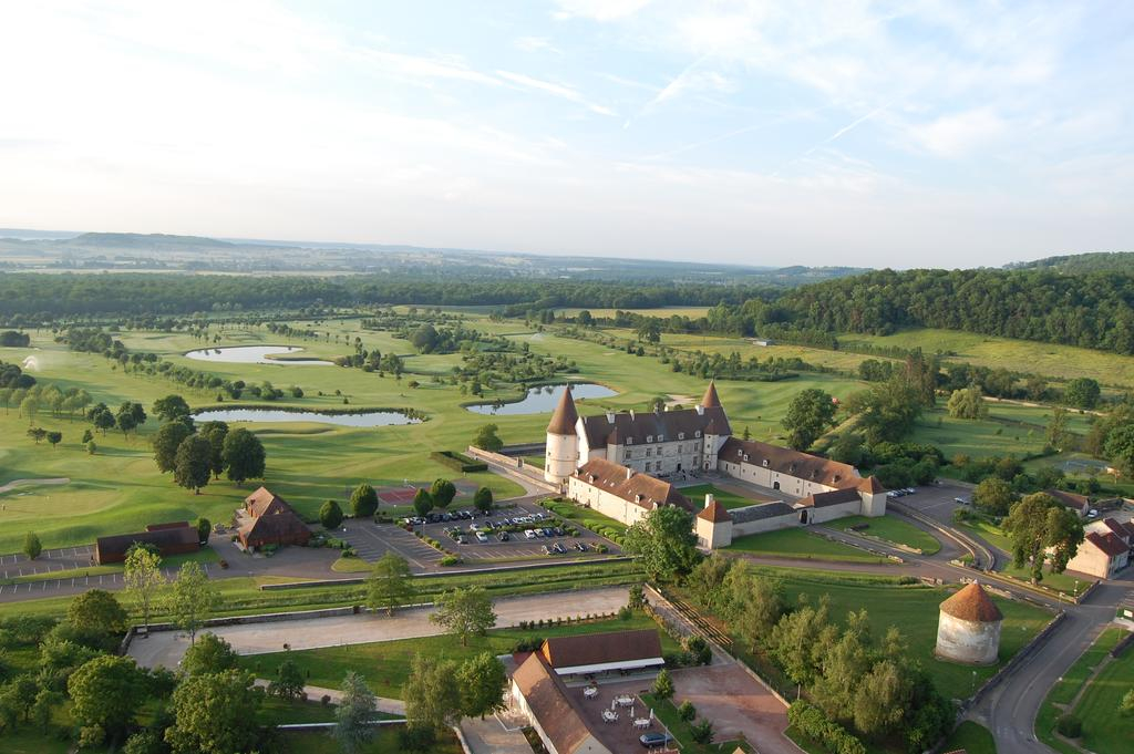 Birds-eye view of Château de Chailly and surrounding Burgundy countryside