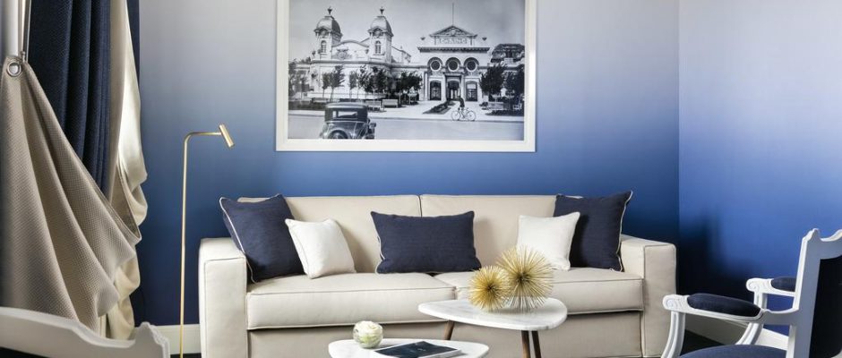 The lounge area in a superior bedroom at Hotel Barriere L'Hermitage, La Baule, Brittany, France