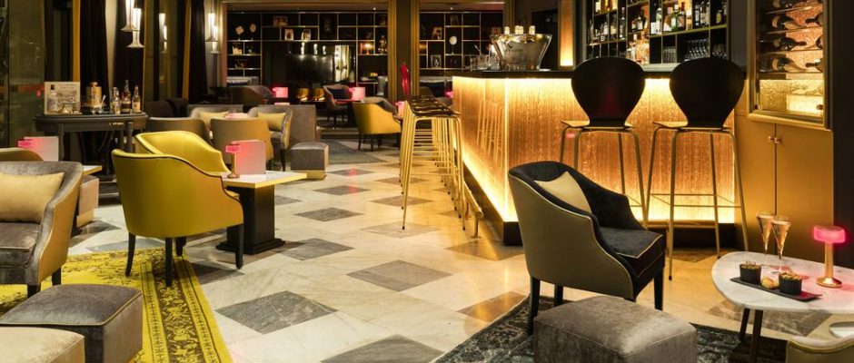 The glamorous bar at Hotel Barriere lâ€™Hermitage , La Baule, Brittany, France