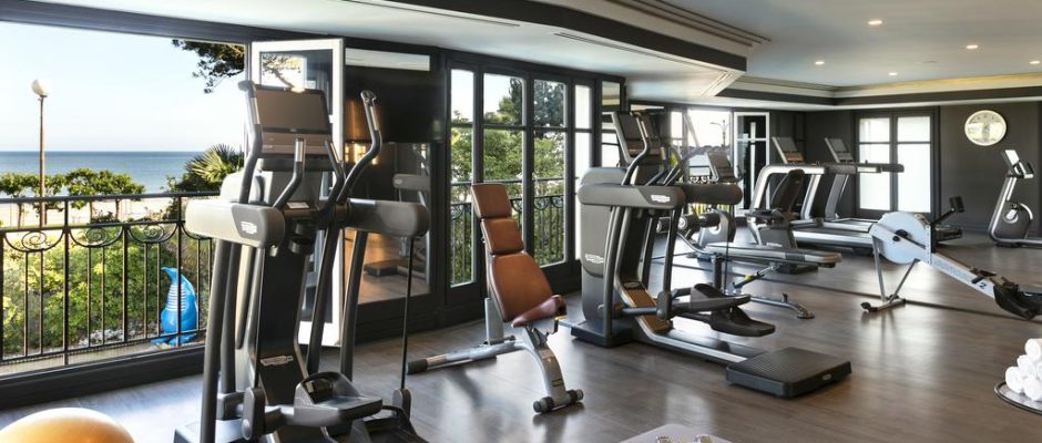 The gym at Hotel Barriere lâ€™Hermitage, La Baule, Brittany, France