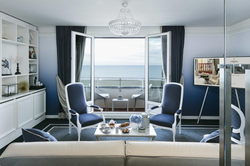 Seaview bedroom at Hotel Barriere l’Hermitage, La Baule, Brittany, France