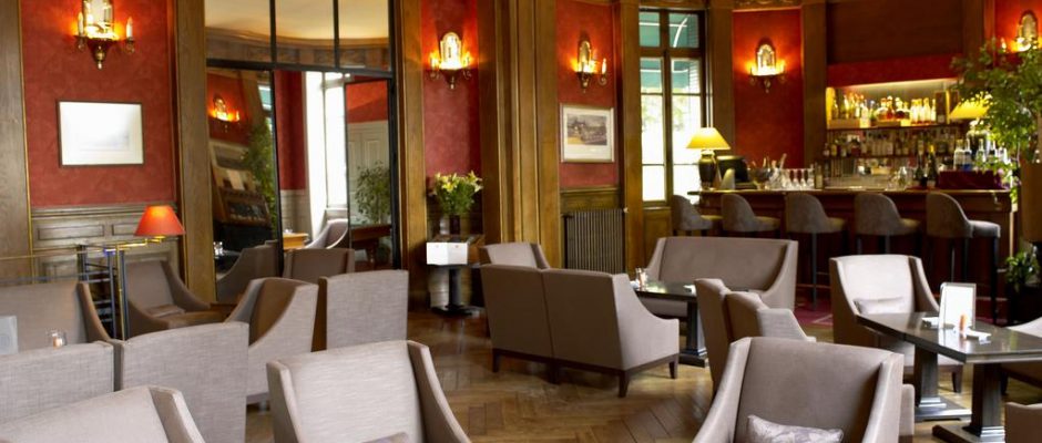 The bar at the Hotel de la Poste, Beaune, Burgundy, France