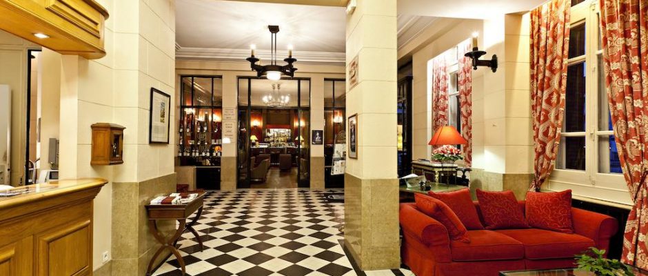 The lobby at the Hotel de la Poste, Beaune, Burgundy, France