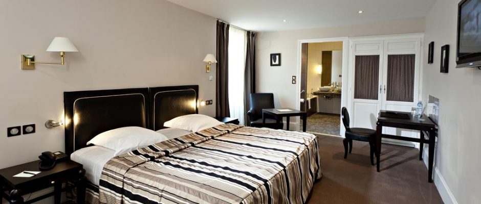A bedroom at the Hotel de la Poste, Beaune, Burgundy, France