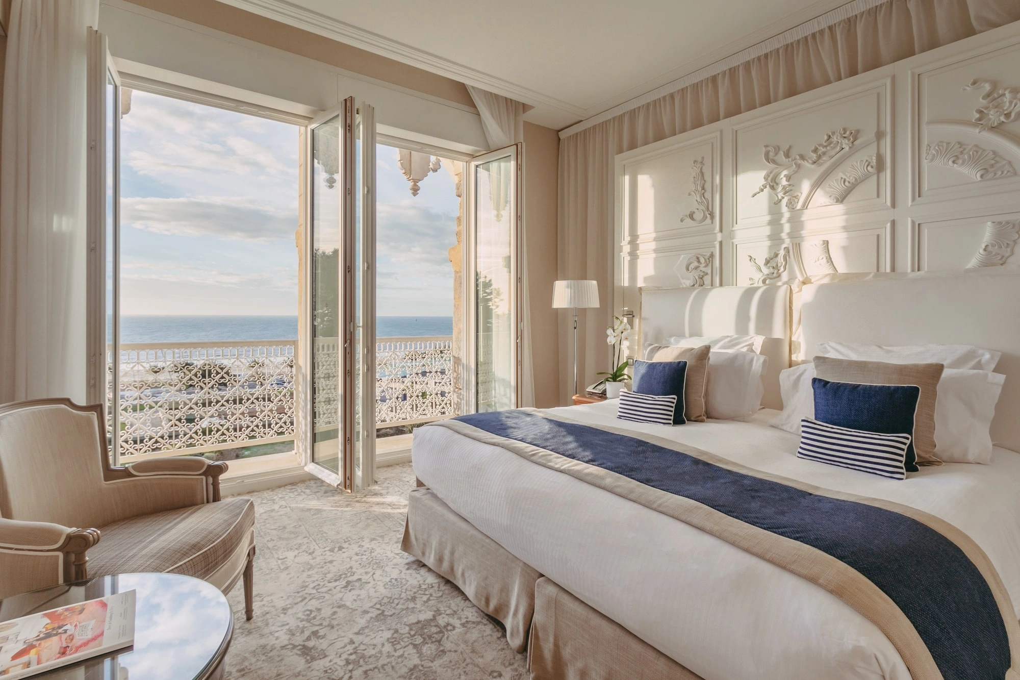 A seaview bedroom at Hotel Barriere Le Royal, La Baule, Brittany, France. Golf Planet Holidays.