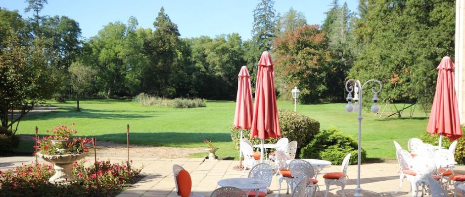 Beautiful gardens at L’Hostellerie du Chateau les Muids, La Ferte St Aubin, Loire, France