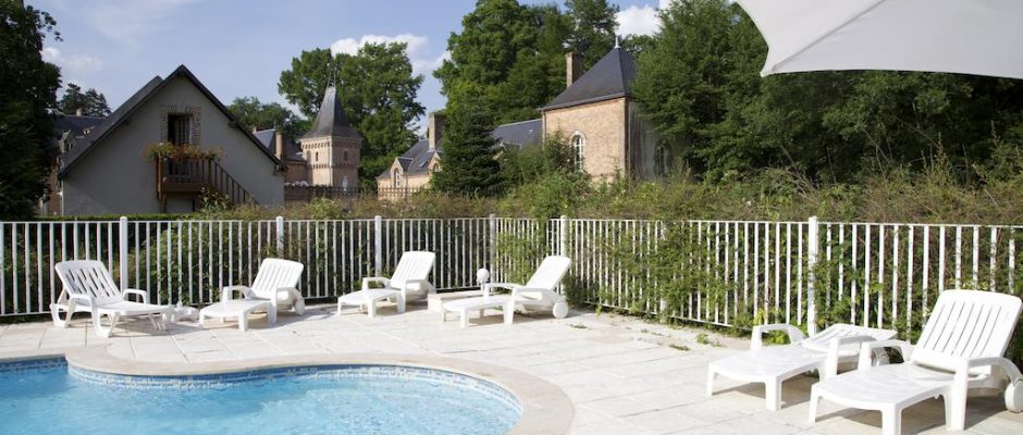 The swimming pool at L’Hostellerie du Chateau les Muids, La Ferte St Aubin, Loire, France