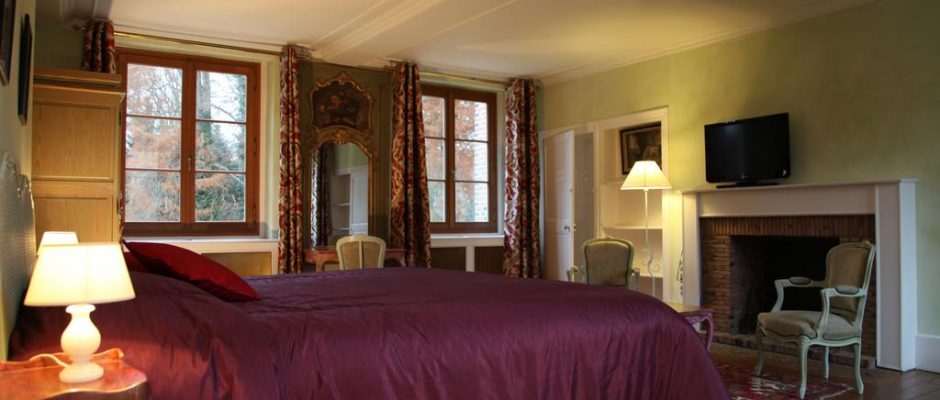 A double bedroom at L’Hostellerie du Chateau les Muids, La Ferte St Aubin, Loire, France