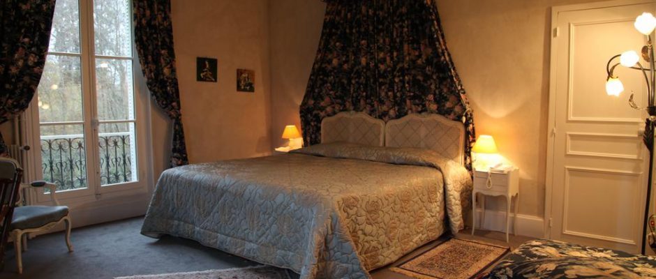A double bedroom at L’Hostellerie du Chateau les Muids, La Ferte St Aubin, Loire, France