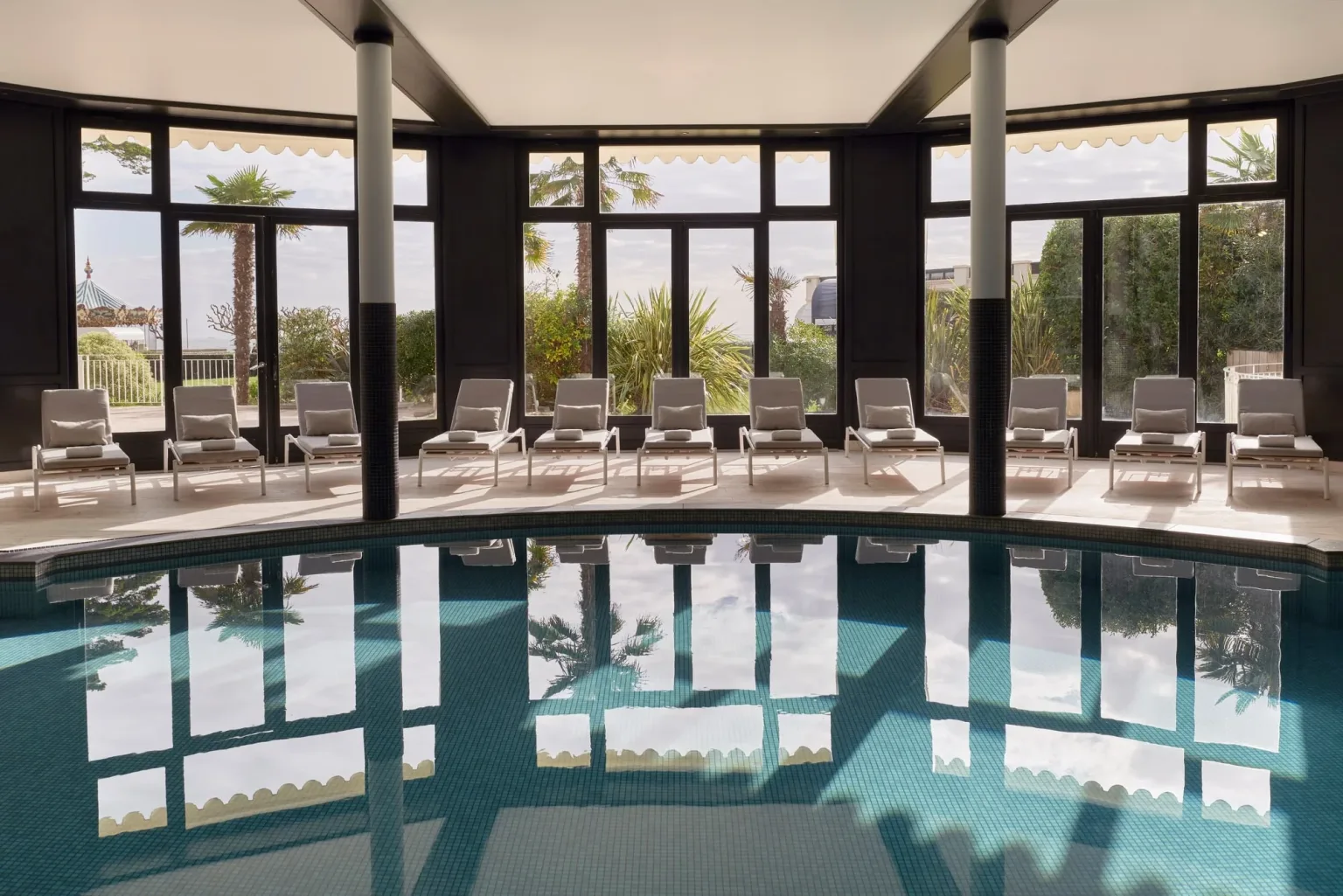 The indoor pool at Hotel Barriere Le Royal, La Baule, Brittany, France. Golf Planet Holidays.