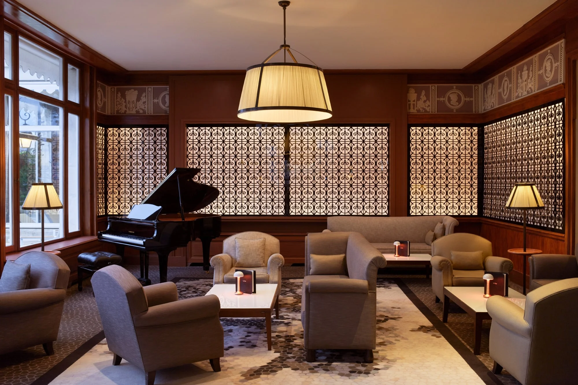 The piano bar at Hotel Barriere Le Royal, La Baule, Brittany, France. Golf Planet Holidays.