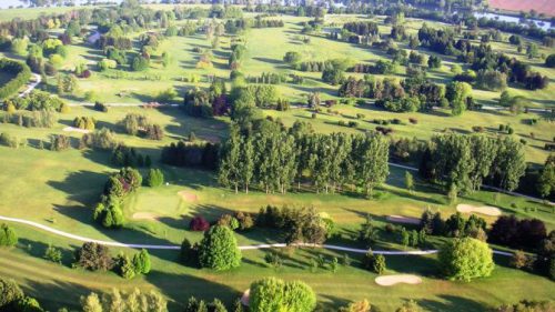 Aerial view of Chalon-sur-Saone Golf Club, near Beaune, Burgundy, France