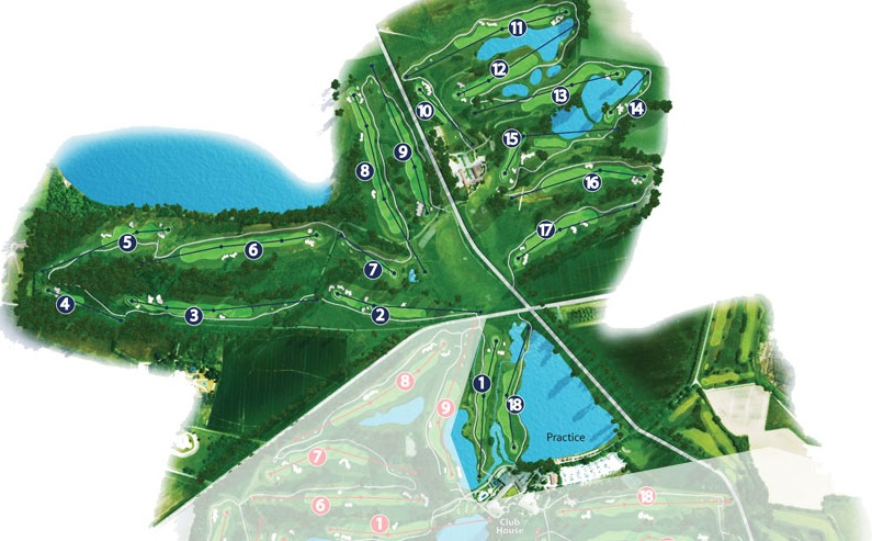 The layout of Gouverneur Montaplan Golf course, near Lyon, France