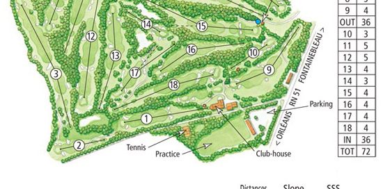 The layout of Fontainebleau Golf Course, south of Paris, France