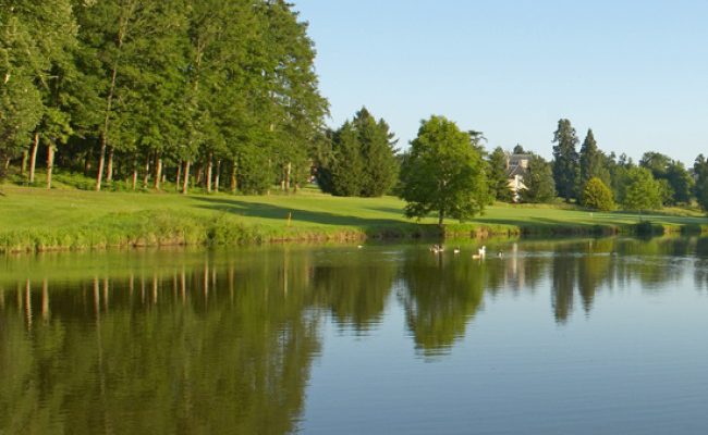 Reflections in the water at Tours Ardree Golf Club, Loire, France