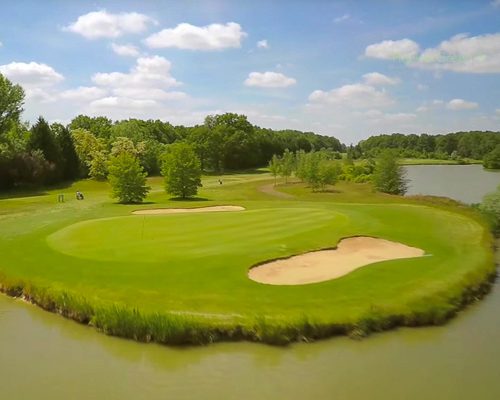 Approaching the green at Chateau d'Avoise Golf Club, near Beaune, France