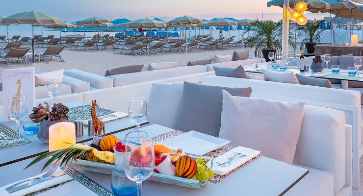On the private beach at Le Gray d'Albion Hotel, Cannes, South of France. Golf Planet Holidays.