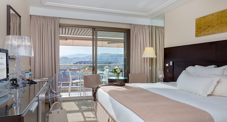 A double room at Le Gray d'Albion Hotel, Cannes, South of France. Golf Planet Holidays.