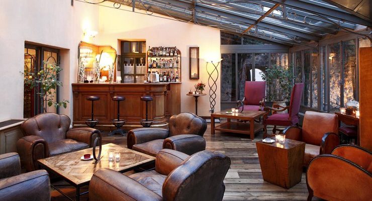 In the bar at Hostellerie de l'Abbaye de la Celle, Provence, France
