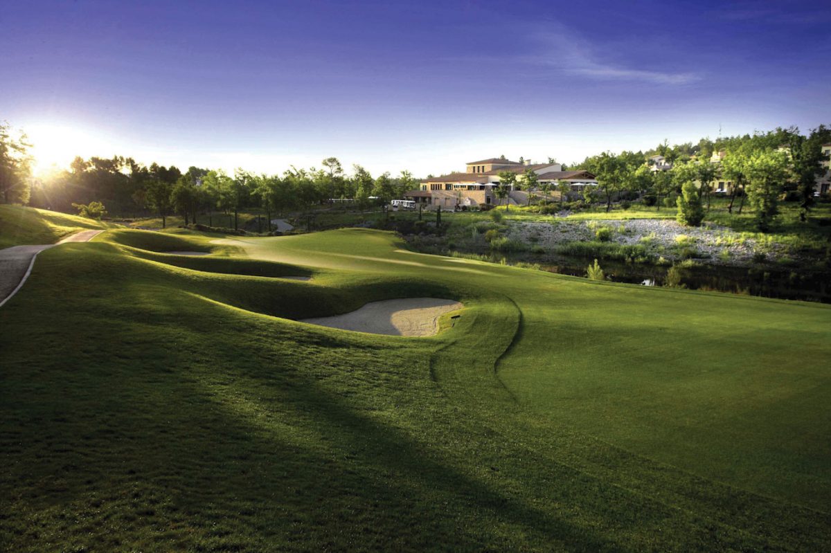 The majestic 18th hole on the Riou Course at Terre Blanche Resort, Provence, France